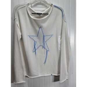 Wild Fable,Women's Wide Crewneck Americana Pullover Sweater  White Small